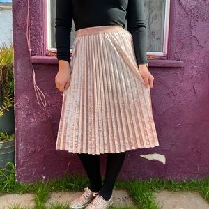 Pink Velvet Skirt with Accordion Pleats